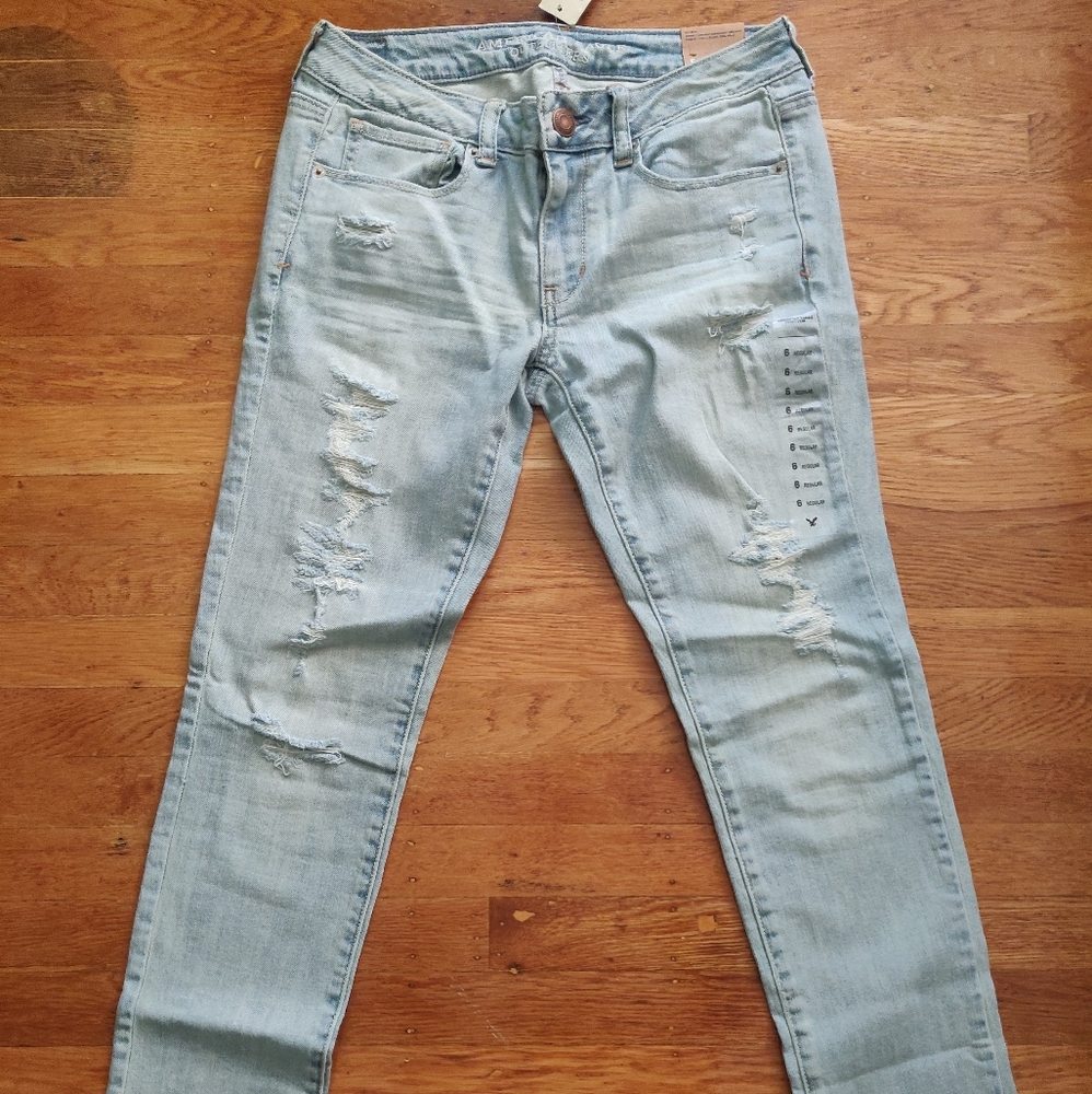 Destroyed Light Blue Skinny Stretch Jeans